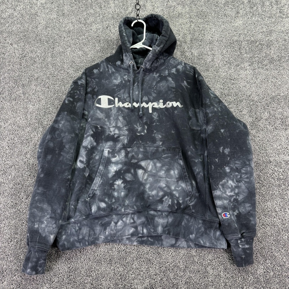 Champion Hoodie Mens Large Gray Tie Dye Reverse Weave Pullover Logo Casual City - Picture 1 of 12